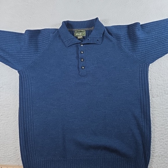 Eddie Bauer Mens Size M Blue 100% Italian Merino Wool 6 Button Pullover Sweater - Picture 5 of 7